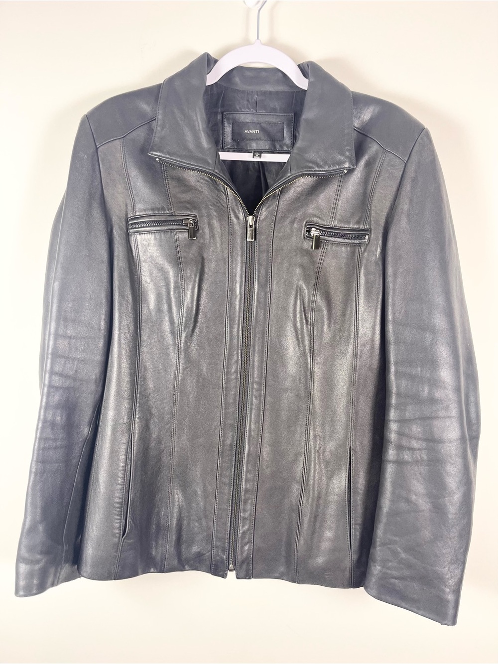 Avanti Womens Black Leather Zip Jacket Size Large Rock Grunge Goth Motorcycle